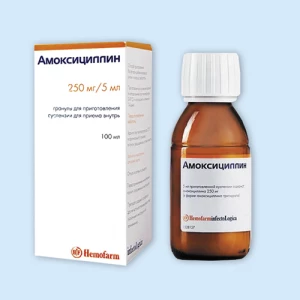 АМОКСИЦИЛЛИН гран. д/сусп. (фл.) 250мг/5мл - 100мл n1